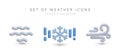 Set of winter weather icons in 3D style. Sign of fog, snowfall, strong wind Royalty Free Stock Photo