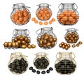 Set of wire baskets filled with eggs, isolated on white transparent background, concept of kitchen storage Royalty Free Stock Photo