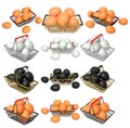 Set of wire baskets filled with eggs, isolated on white transparent background, concept of kitchen storage Royalty Free Stock Photo
