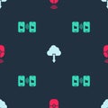 Set Wireless computer mouse, Cloud download and Data transfer and storage on seamless pattern. Vector Royalty Free Stock Photo