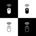 Set Wireless computer mouse system icon isolated on black and white background. Internet of things concept with wireless Royalty Free Stock Photo