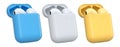 Set of wireless earbuds in charging cases shown isolated on white background, representing modern audio technology Royalty Free Stock Photo