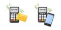 Set of wireless payment methods, bank credit card and smartphone. Contactless payment concept.