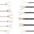 Set of wires with a different number of cores for different voltages isolated on a white background Royalty Free Stock Photo