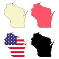 Set of Wisconsin map shape, united states of america. Flat concept icon symbol vector illustration