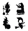 Set of witch flat isolated silhouettes vector Royalty Free Stock Photo