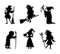 Set of witch flat isolated silhouettes vector Royalty Free Stock Photo