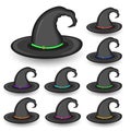 set of witch hat on white background isolated