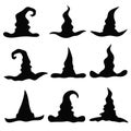 Set of witch hats for halloween card design decor isolated on white, stock vector illustration Royalty Free Stock Photo