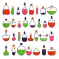 A set of witchcraft potions isolated on a white background. Vector illustration