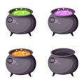 Witches cauldrons with potions. Vector illustrations