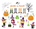 Set of witches and disign elements for halloween