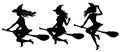 Set of witches flying on broomstick silhouette Royalty Free Stock Photo