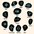 Set of Witches runes, wiccan divination symbols carved in stone Royalty Free Stock Photo