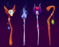 Set of wizard staffs or magic wands, witch sticks