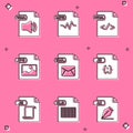 Set WMA file document, MP3, HTML, JPG, EML, JS, and XLS icon. Vector Royalty Free Stock Photo