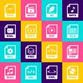 Set WMA file document, PDF, XLS, AI, MP4 and EML icon. Vector Royalty Free Stock Photo