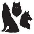 Set of wolf silhouettes isolated. Sticker, print or tattoo design vector illustration. Pagan totem, wiccan familiar spirit art Royalty Free Stock Photo