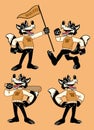 Set of Wolf Sport Mascot in Vintage Retro Hand Drawn Style