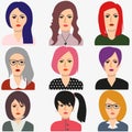 Set of woman avatars for web background design