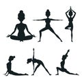 Set woman different posture yoga