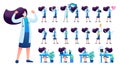 Set of Woman doctor. Presentation in various in various poses and actions. 2D Flat character vector illustration N3