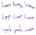 Set of woman doing different exercises with gymnastic rings TRX