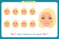 Set of woman expression isolated.Cute emotional female head.Businesswoman