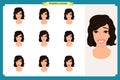 Set of woman expression isolated on white. Flat design. Cute vector face girl,angry, sad, smiling. Businesswoman character