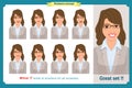 Set of woman expression isolated.Young emotion portraits.Flat design.Businesswoman character