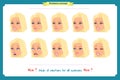 Set of woman expression . on white.Cute woman emotional female head illustration. vector face girl, sad, smiling. Royalty Free Stock Photo