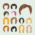 Set of woman hair styling vector illustration young brown silhouette health color haircut