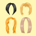 Set of woman hair styling vector illustration young brown silhouette health color haircut