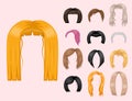 Set of woman hair styling vector illustration young brown silhouette health color haircut