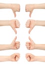 Set of Woman hands with like and dislike gestures, isolated on white background