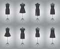 Set of woman little black dresses. Vector