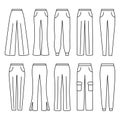 Set of woman pants in different styles. Vector illustration