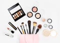 Set of woman`s cosmetics in a bag. Royalty Free Stock Photo