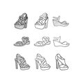 set of Woman Shoes Beauty line art style icon collection, vector design and illustration template, logo for your company Royalty Free Stock Photo