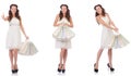 The set of woman with shopping bags on white Royalty Free Stock Photo