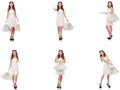 The set of woman with shopping bags on white Royalty Free Stock Photo