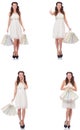 The set of woman with shopping bags on white Royalty Free Stock Photo