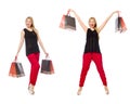 The set of woman with shopping bags on white Royalty Free Stock Photo