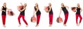 The set of woman with shopping bags on white Royalty Free Stock Photo