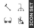 Set Woman in wheelchair, Walking stick cane, Blind glasses and icon. Vector