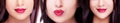 Set of woman& x27;s lips with red lipstick makeup. Close up sexy lipgloss make-up. Royalty Free Stock Photo