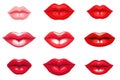 Set Womans Mouths With Red Lips Smiling Cartoon On White Background. Generative AI