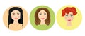 Set of women avatars with different hairstyle. Website avatar symbols. Woman web media element collection.