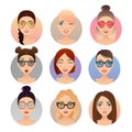 Set of 9 women avatars, people characters