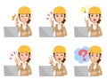 Set of women in beige work clothes operating laptop Royalty Free Stock Photo